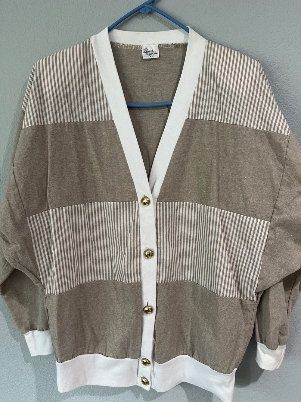 Vintage 80s Button front striped top shoulderpads